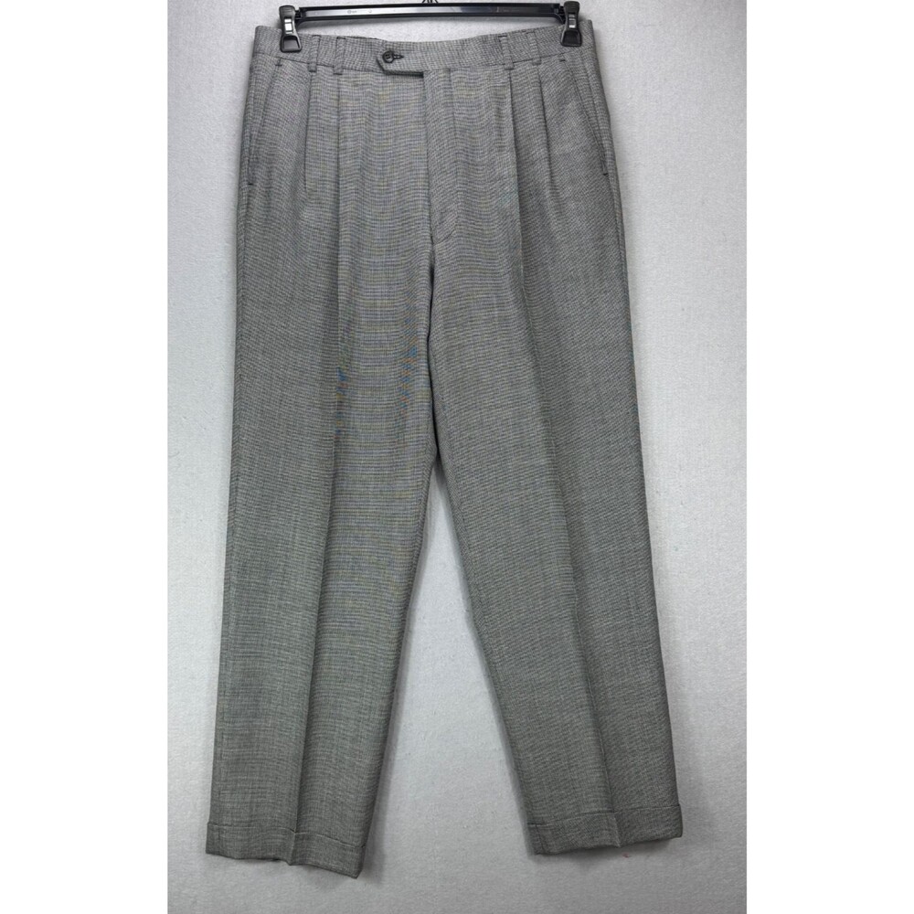 Joseph & Feiss Trio Pants Men's 35 X 30.5 Gray Wool Houndstooth Cuffed Slacks